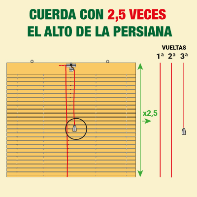 alto de la cuerda dos veces y media el alto de la persiana